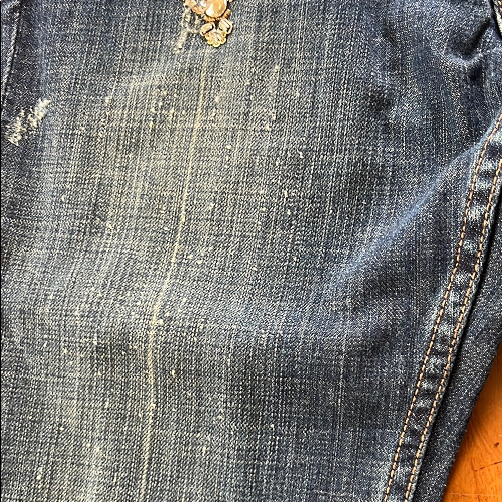 Escada Blue Flare Wide Leg Jeans with Chic Embroidery - Picture 6 of 11